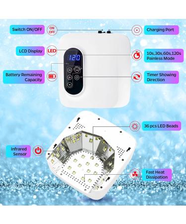 Cordless UV LED Nail Lamp COLORENE 72W Rechargeable Nail Light Quick Curing Dryer Professional Nail Dryer Gel Polish Light with 4 Timer Setting Auto Sensor for Salon Home Nail Art White - Buy Online on SooperMarket.com