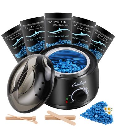 Waxing Kit Wax Warmer for Women - Easkep Wax Kit Hair Removal 6 Adjustable Temperature Wax Machine with 5 Packs Hard Wax Beads and 20pcs Wax Sticks for Legs Face Underarm Bikini Brazilian Black