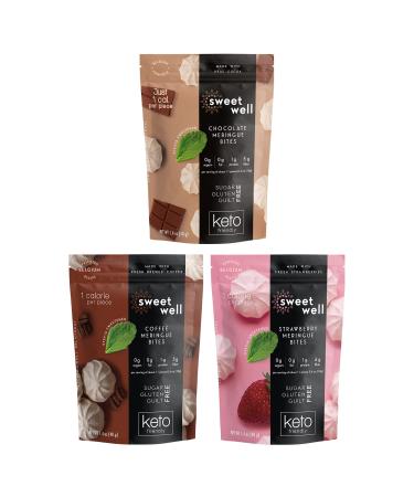 Sweetwell Low-Carb, Keto-Friendly Snack & Sweetened With Plant Based Stevia, Healthy Treats & Sugar Free Meringue Cookies Variety Pack (3-Pack) Strawberry, Chocolate, Coffee