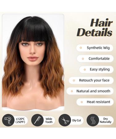 Buy Haircube Short Bob Wig with Bangs - Heat-Resistant Synthetic Ombre Brown Wig for Parties Cosplay & Daily Wear - Buy Online on SooperMarket.com