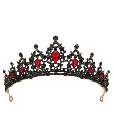SWEETV Jeweled Tiaras and Crowns for Women  Red Crystal Queen Crown  Black Wedding Tiara for Bride  Metal Birthday Quinceanera Pageant Prom Headpieces Delilah Black+Red