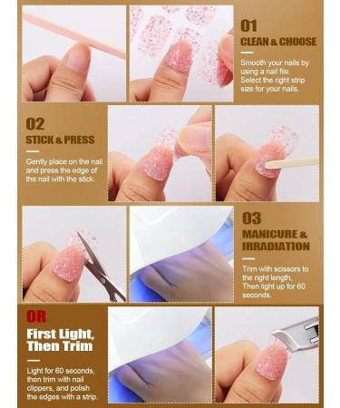 Kalolary 20PCS Luminous Glitter Gel Nail Polish Strips - Glow in the Dark Adhesive Full Wrap Sticker Set with Nail File - Waterproof Pink Gel Nail Wrap Stickers - Buy Online on SooperMarket.com
