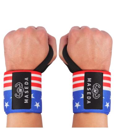 MASEDA Wrist Wraps Weightlifting Workout Straps Fitness Camouflage Exercise Gym Wrist Straps for Men and Women 1 pair American Flag