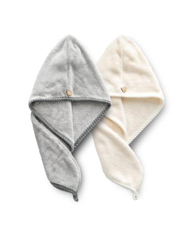 Chillyfar microfiber towel quick drying super absorbent for women and girls 2 pieces hair drying towel for long curly thick hair (beige & dark gray) beige/dark gray