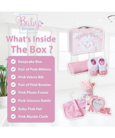 Baby Box Shop Newborn Baby Girl Gifts - 7 Essentials for Baby Girl Hamper | Baby Shower & Welcome Gifts | Pink New Born Baby Gifts - Buy Online on SooperMarket.com