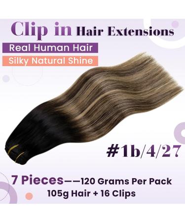 LaaVoo Ombre Clip-In Human Hair Extensions - Brown to Caramel Blonde Balayage 40cm 7pcs 105g Invisible Clips - Buy Online on SooperMarket.com