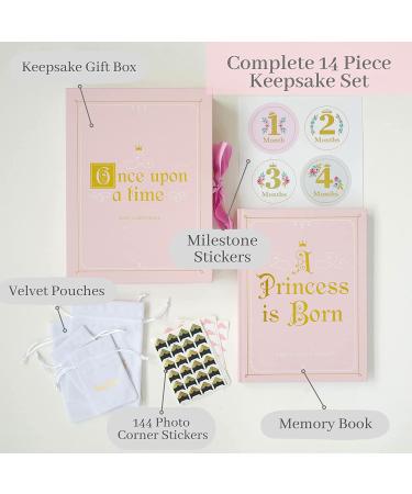 Rayne Baby Princess Memory Book Kit | Baby Journal Scrapbook with Keepsake Box, Pouches & Boho Milestone Stickers | Girl Baby Album | Perfect Princess Baby Gift - Buy Online on SooperMarket.com