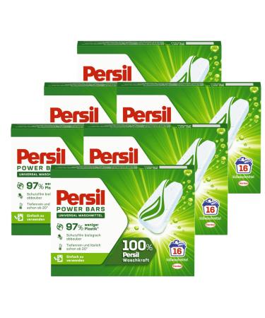 Persil Power Bars Universal detergent 96 (6 x 16) Washpia pre -dose full detergent in sustainable packaging for hygienically pure laundry from 20 C 16 pieces (6 -pack)