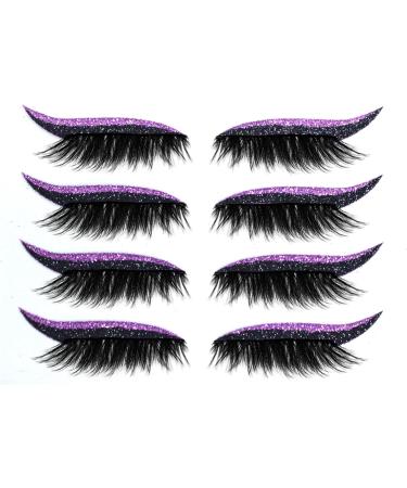 Eyelash Stickers Set 4 Pairs Reusable Waterproof Self Adhesive Glitter Easy to Use Makeup Bold Colors Black Wide Application (Purple) - Buy Online on SooperMarket.com