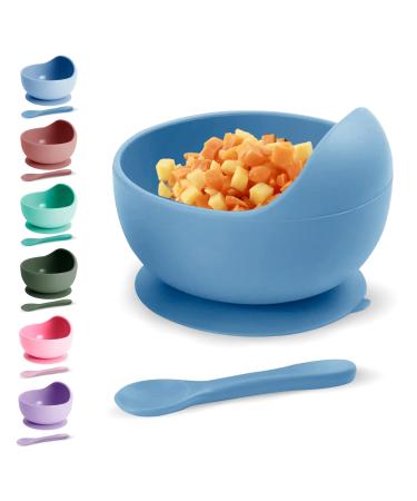 Xabono Baby Plates with Suction BPA Free for Easy to Wash Bowls and Silicone Spoon Ejoyable Desing First Food Plate Bowl (Light Blue) (SBBUK2022)