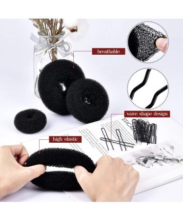 Donut Hair Bun Maker Set - 3 Ring Style Bun Makers + 20 Large Bobby Pins - Black C-Black - Buy Online on SooperMarket.com