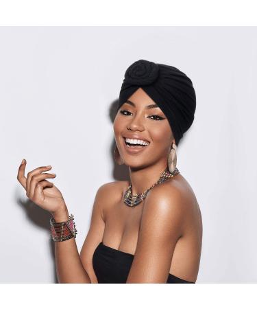 SATINIOR African Pattern Headwrap Set - Pre-Tied Bonnet Turban Knot Beanie Cap in Purple, Black, Navy, Camel - 4 Pieces - Buy Online on SooperMarket.com