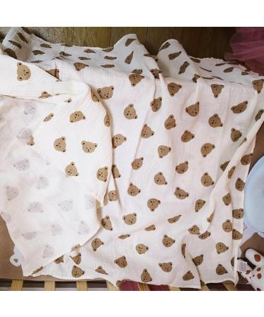 Yissone Baby Swaddle Blanket | Toddler Bear Print Cotton Yarn Stroller Blanket (90x130cm) - Buy Online on SooperMarket.com