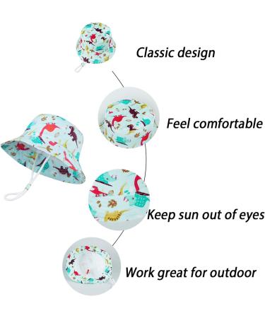 LANGZHEN Baby Girls Beach Sun Protection Hat w/ Chin Strap | Colorful Dinosaurs | 2-4 Years - Buy Online on SooperMarket.com