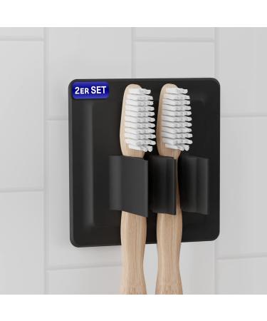 Lobux - 2x toothbrush holder Self -adhesive super -resistant hold soft -touch silicone - plug -in brush holder for electrical toothbrushes - for bathroom mirror shower wall (black) black toothbrush holder