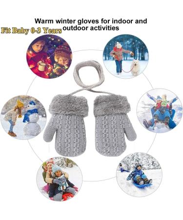 Baby Toddler Furry Winter Gloves | Cozy Knit Mittens for Kids 0-3 Years | Insulated Snow Gloves with Fleece Lining | Warm Gift - Dark Grey - Buy Online on SooperMarket.com