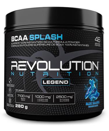 Revolution Nutrition BCAA Splash BCAA Powder Vegan Formula Zero Calorie Lactose Free Muscle Recovery Post Workout 7100 Mg of Branched Chained Amino Acid 1000 mg Citrulline Malate 280 G 46 Servings (Blue Sharks 0.62 Pound) Blue Sharks 0.62 Pound