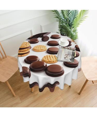 FRESQA Cookies Food Chocolate Chip Biscuits Round Tablecloth 60 NCH Waterproof Washable Kitchen Dining Room Round Tablecloth Cookies Food Chocolate Chip Biscuits One Size