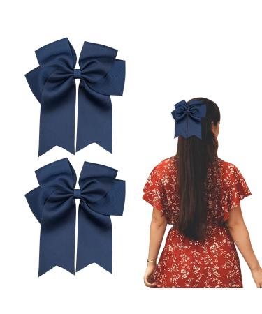 2 Pack 6 inch Bow Hair Clips Large Hair Bow Hair Barrette Clips for Women Girls Dark Blue Hair Bows