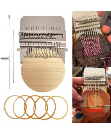 Rumexeng Small Weaving Loom, Wooden Speedweve Darning Loom Type Weave Tool, Convenient DIY Darning Machine for Mending Jeans and Clothes Quickly and Easily, Makes Beautiful Stitching (14 Hooks)