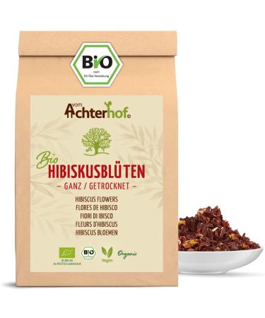 Hibiscus flowers organized completely dried 250g |Slightly sour-fruity taste |In organic quality |Sweet-aromatic hibiscus tea |Ideal for salads desserts cakes Joguhrts |From the Achterhof 250 g (1 Pack)