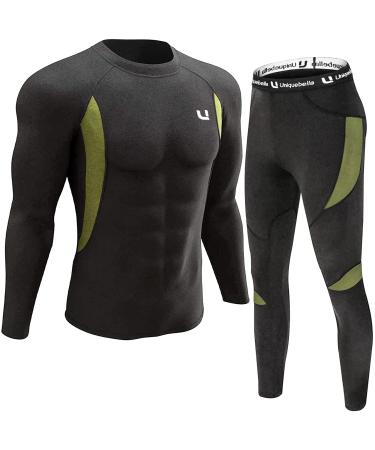 UNIQUEBELLA Men's Thermal Underwear Sets Top & Long Johns Fleece Sweat Quick Drying Thermo Base Layer Aa-sets Black XX-Large