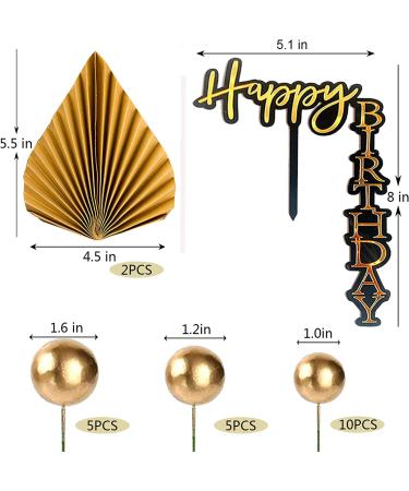 23-Piece Gold Palm Leaves Birthday Cake Topper Set for Party Decoration - Buy Online on SooperMarket.com