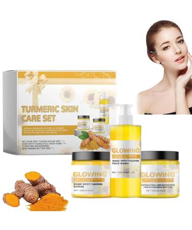 GeRRiT 3 In 1 Turmeric Glow Combo Skincare Set Turmeric Glow Face Wash Turmeric Scrub Turmeric Firming Moisturizing Cream Hydration Glowing Skin Set Skincare Gift Set for Women