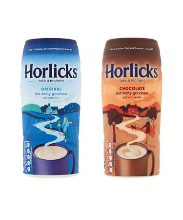 Instant Malt and Chocolate Drinks Variety Bundle with - Horlicks Original and Chocolate - 2 Jars of Instant Powder Mix 400g Each