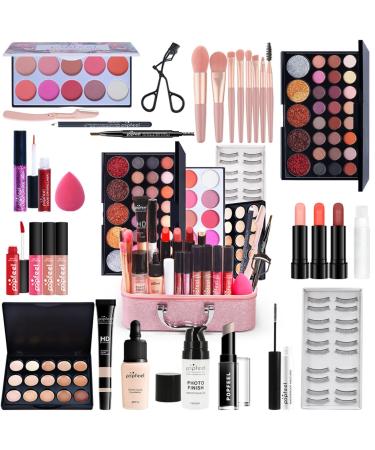 Makeup Set & Portable Travel All-in-One Cosmetic Set with Cosmetic Bag Make-up Gift Set Make Up Palette Eyeshadows Highlighter Lipstick Blush Brushes Compact and Lightweight Design for Girls Women #4