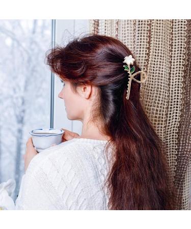 White Lily Metal Hair Claws - Strong Hold Claw Clips for Thick Hair | Lusofie Flower Hair Accessories - Buy Online on SooperMarket.com