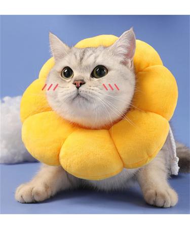 MHwan cat cone collar soft Breathable suede pure cotton cat recovery collars cones non-staining micro-waterproof cat donut collar cute flowers anti-licking soft cat cone cat surgery collar (S) Yellow