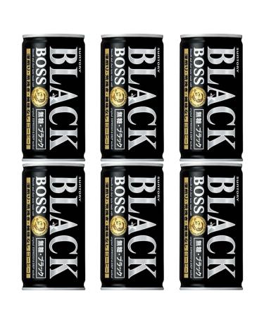 Suntory BOSS Japanese Black Coffee Dark Roasted Sugar Free Drinks 185g (Pack of 6)