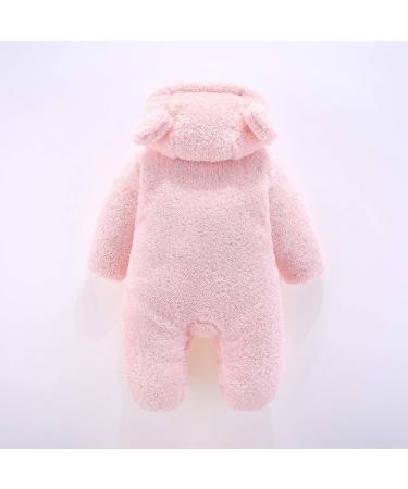 Puseky Newborn Baby Cartoon Bear Snowsuit Winter Coat | Fleece Hooded Footed Romper Jumpsuit | Unisex Baby Winter Clothes Bodysuit Pink (3-6 Months) - Buy Online on SooperMarket.com