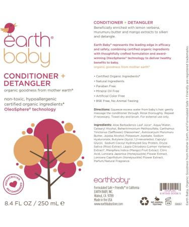 Earth Baby Hypoallergenic Conditioner + Detangler | Natural & Organic, 8.4 Fl Oz | for Sensitive Skin, Babies, Toddlers, Kids - Buy Online on SooperMarket.com