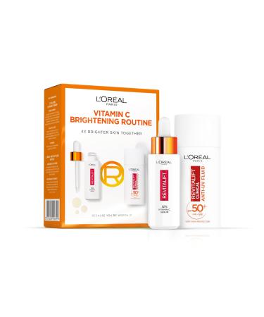 L'Or al Paris Revitalift Clinical 12% Pure Vitamin C Serum (30ml) & SPF 50+ Invisible Fluid (50ml) Duo for Face Antioxidant Protection Brighter Smoother Skin UV Protection