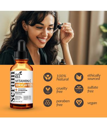 ArtNaturals Anti-Aging Vitamin C Serum with Hyaluronic Acid & Vit E - 1 Fl Oz - Fades Age Spots, Repairs Wrinkles & Sun Damage - 20% Vitamin C - Buy Online on SooperMarket.com