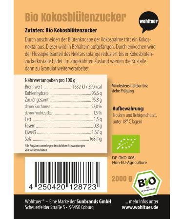 Buy Wohltuer Organic Coconut Blossom Sugar - 1 Pack (2 kg) | International Shipping Available - Buy Online on SooperMarket.com