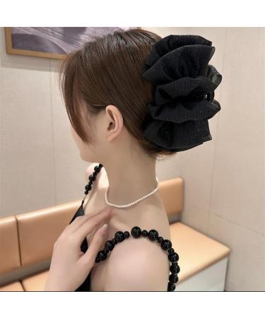 LONGLUAN Bow Bubble Clips Chiffon Silk Bubble Bow Hair Claw Jaw Clip Layered Bubble Mesh Tulle Fluffy Hair Clips Large Claw Clips for Thick Hair (2pcs-B) - Buy Online on SooperMarket.com