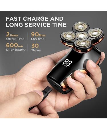 Electric Bald Head Razor for Men - 4 in 1 Grooming Kit with LED Display, Cordless Rotary Shaver - Wet/Dry, USB Rechargeable - Rose Gold - Buy Online on SooperMarket.com