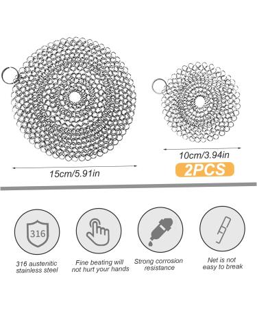 2 Packs Stainless Steel Scrubber 4" and 6" Chainmail Scrubber for Cast Iron Pans Round Reusable Cast Iron Cleaner for Oven Wok Cleaning Cast Iron Scrubber - Buy Online on SooperMarket.com