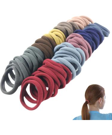 50-Pack No Damage Silicone Hair Ties | Soft & Stretchy Large Rubber Bands for Thick Curly Hair | Cute Ponytail Holders in Dark Colors - Buy Online on SooperMarket.com