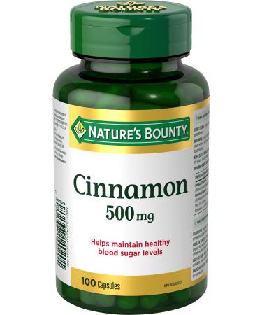 Nature's Bounty Cinnamon 500mg Pills and Herbal Health Supplement Helps Maintain Blood Sugar Levels 100 Capsules 100 count (Pack of 1)