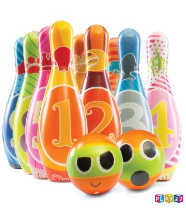 Play22 Kids Bowling Set with Carrying Bag - Colorful 12 Piece Toy Bowling Set - Sturdy Soft Foam Set - Includes 10 Pins and 2 Balls  Childrens Bowling Set & Toddler Bowling Set - Original