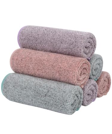 SINLAND Microfiber Face Towels Ultra Soft Facial Washcloths Face Cloth 12Inch x 12Inch 6 Pack Curry+Green+Purple 12inchx12 Inch 6pack