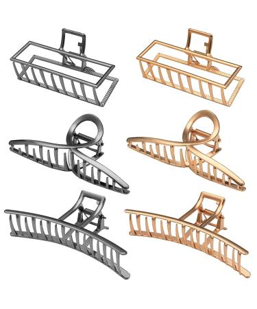 6 Pack Large Metal Hair Claw Clips - Non-slip Gold & Silver Fashion Accessories for Women - Buy Online on SooperMarket.com