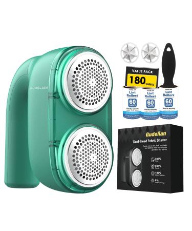 Fabric Shaver and Lint Remover Rechargeable Electric Fuzz Remover with 2 Replaceable Blades Electric Sweater Shaver to Remove Pilling Fuzz Remover with 180 Sheets Sticky Hair Lint Roller (Green)