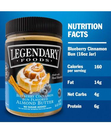 Legendary Foods Almond Butter | Blueberry Cinnamon Bun Flavor | Keto-Friendly, Low Carb, Vegan | 16oz Jar - Buy Online on SooperMarket.com