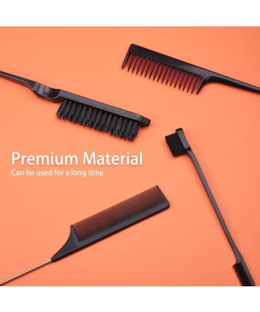 6 Pcs Hair Styling Comb Kit Teasing Comb Brush Set Includes Fluffy Hair Brush Bristle Parting Sleek Double Sided Edge Control Brush Triple Teasing Comb Fine Metal Rat Tail Comb for Man Women Professional Barber (Black) - Buy Online on SooperMarket.com