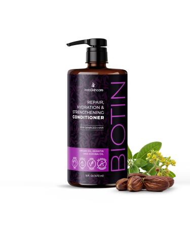 InstaSkincare Biotin Conditioner for Hair Growth and Thinning Hair with Keratin and Pantenol - Deep Treatment for Dry Damaged Strands - For Men & Women - Sulfate Free Paraben Free Made in USA 16 oz Biotin Conditioner 16oz